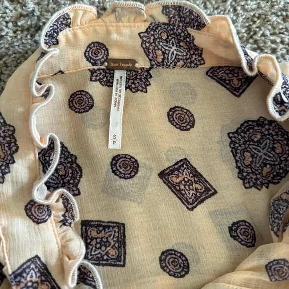 Free People Turn Turn Mini Dress Beige Cream Tea Combo Balloon Sleeve 
Sz Small - Picture 10 of 12